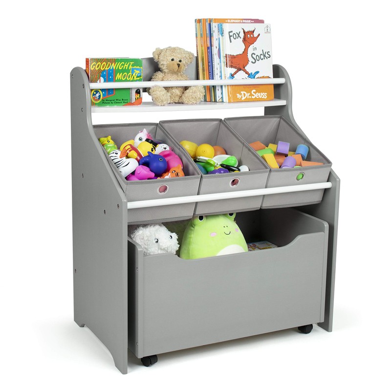 Humble Crew 3-in-1 Kids Bookshelf and Toy Storage Organizer, Grey