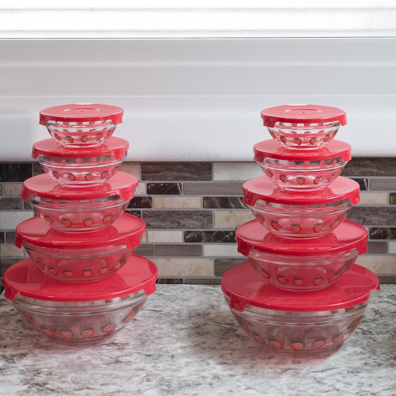 Classic Cuisine Glass Bowls with Lids Set - Mixing Bowls