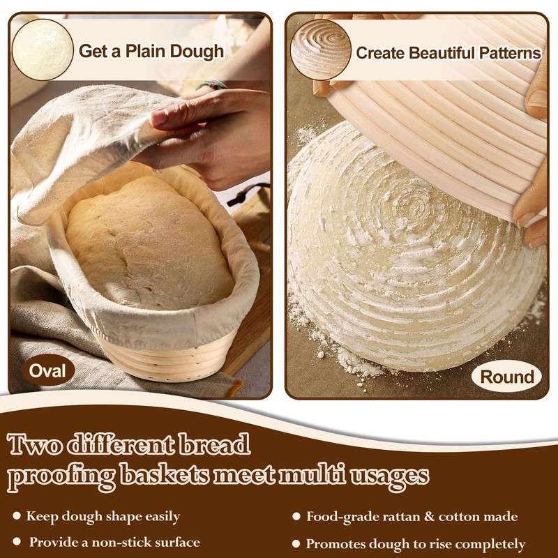 P&P CHEF Sourdough Bread Baking Supplies, 9” Round & 10”