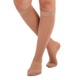 Absolute Support Sheer Compression Socks 20-30mmHg for Women - Made in USA - Dress Knee High Nylon Firm Support Stockings for Ladies - Beige, Large