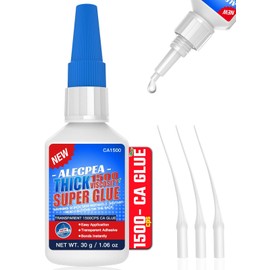 30g Thick CA Glue (1500 CPS), Instant Clear Cyanoacrylate Glue for Wood, Glass, Metal, Paper, Leather, Plastic, Ceramic, Rubber, Jewelry, Woodworking, Hobby Models, and Craft Project
