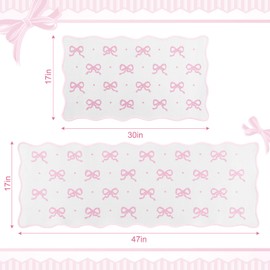 Tinideya Pink Bow Kitchen Rug Mat Set of 2 Scalloped Cute Non Slip Kitchen Rug Coquette Aesthetic Room Decor Preppy Carpet Mat for Office Floor Sink Laundry 17" x 30", 17" x 47"