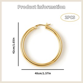 ASIRYVA 1 Pair 40mm Gold Hoops Earrings for Women, Hoop Harrings for Women - Hypoallergenic & Luxurious