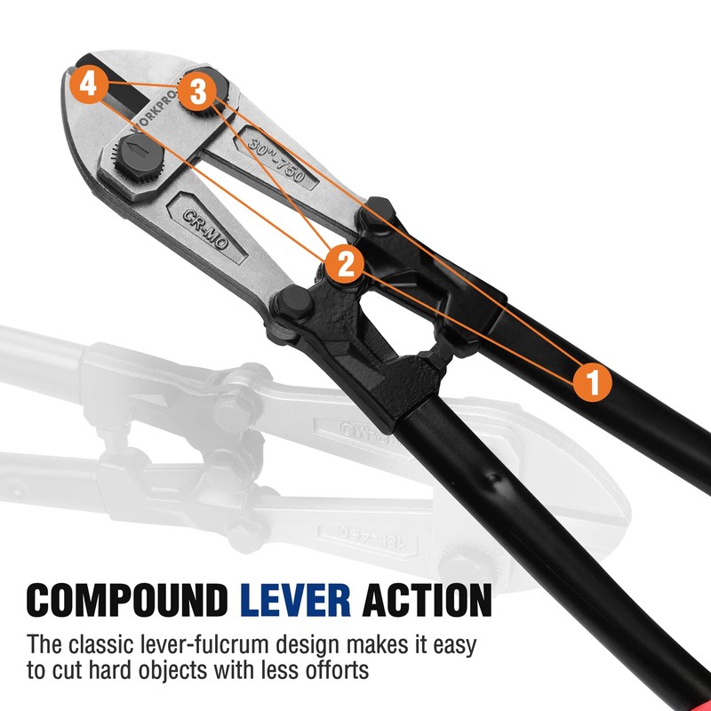 WORKPRO 30" Bolt Cutter, Chrome Molybdenum Steel Blade, Heavy Duty