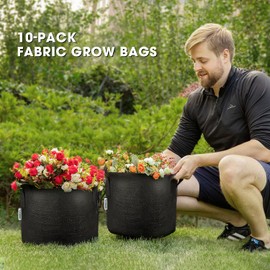VIVOSUN 10-Pack 20 Gallon Grow Bags, Reinforced Planter Fabric Pots for Gardening Black