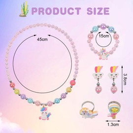 OSDUE 6 Piece Unicorn Jewellery Set Girls, Unicorn Children's Jewellery Includes Necklace, Rings, Bracelets, Earring, Unicorn Children's Jewellery Set for Party Dress Up Gift
