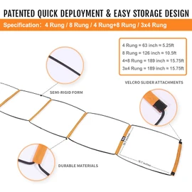 Agility Ladder, Agility Training Equipment, Soccer Speed Ladder, Football Footwork Ladder, Workout Ladder for Kid Adult, Foldable Instant Set-up & Tangle-Free & Carry Bag(4/8/8+4/12 Rung)