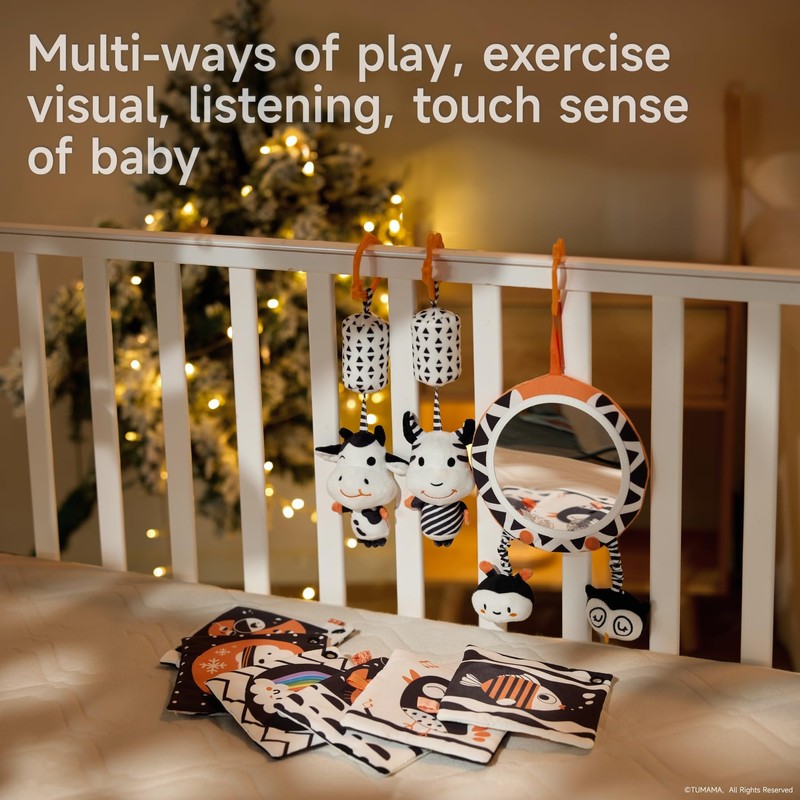 Baby Pram Toy 0 Month Black and White Soft Rattles