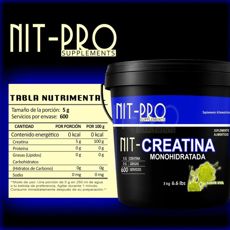 Creatina Monohidratada Alta Pureza Polvo Nit-pro 3kg 600ser