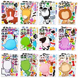 JOYIN JOYIN 24PCS 9"x6" Make a face Stickers for Kids, Make Your Own Stickers, Mix and Match with Safaris Sea Farm and Dinosaur Animals, Party Favors Kids Crafts, Goodie Bags Stuffers