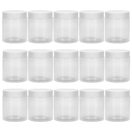 8oz 15 Pack Round Plastic Jars with Screw White Lids,Keketin Refillable PET Clear Storage Jars for Slime Making,Cosmetic,DIY Crafts,Kitchen Storage