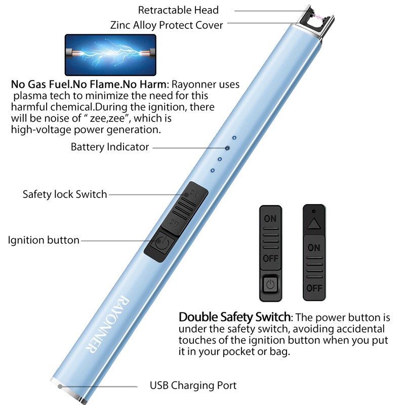 RAYONNER Rechargeable Electric Candle Lighter Windproof Plasma Arc Lighter for