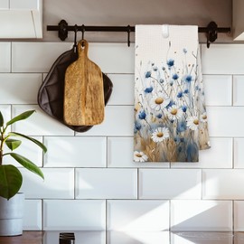 Xmsaitar Rustic Wildflower Kitchen Towels, Farmhouse Vintage Floral Hand Towels for Bathroom, Fall Flower Tea Dish Towels Decor for Kitchen Home Dorm Girly Room 16x24in with A Towel Clip