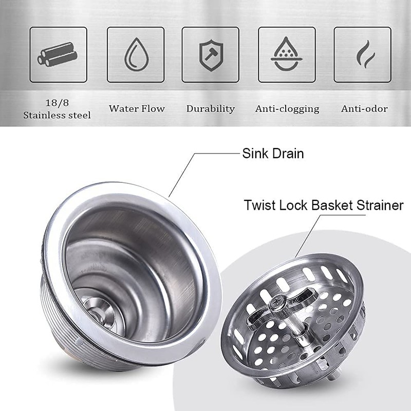 304 Stainless Steel Kitchen Sink Twist Lock Basket Drain Assembly