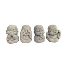 LWDUDE - Juego de estatua de Buda 4 en 1 para decoración espiritual, Feng Shui, zen y interior/exterior, bonita estatua de Buda para decoración del hogar, acuario y jardín asiático. Con amuleto