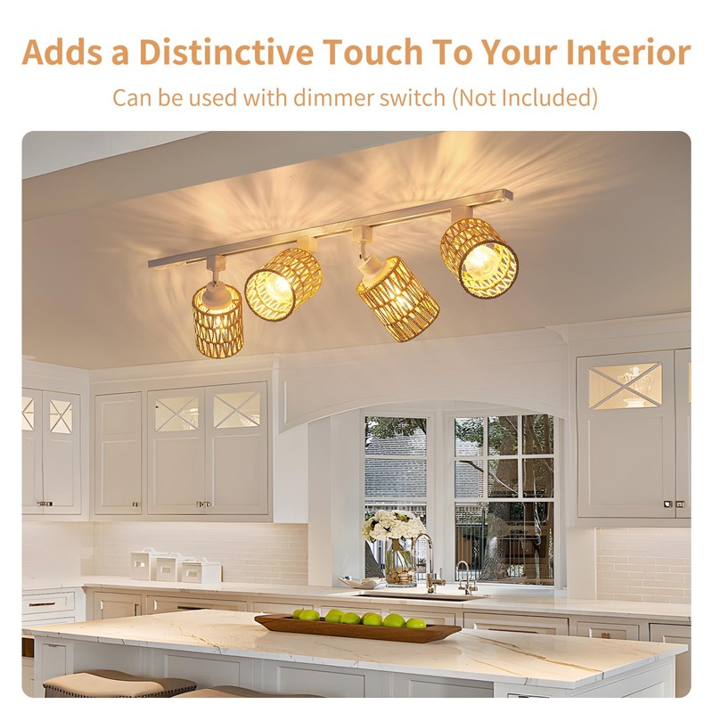 AIBISOD 4-Pack H Track Lighting Heads, Rattan Track Light Heads