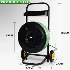 Nroboo Heavy Duty 7.8" Strapping Cart, Strapping Dispenser for Poly/Plastic Steel/Fibre Strapping, Moveable Strapping Dispenser Deluxe Banding Cart with Built-in Tray