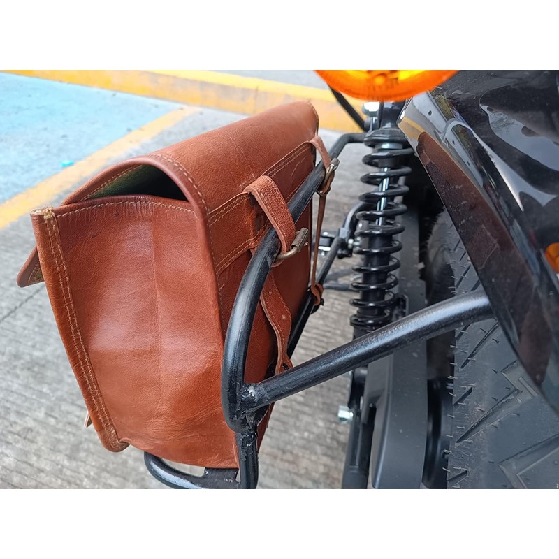 PRASTARA Motorcycle Side Pouch Brown Leather Side Pouch Saddlebags Saddle