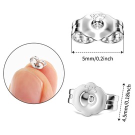 Grevosea 16 PCS/8 Pairs Sterling Silver Earring Backs, Earring Backs Replacements White Gold Plated Earring Backs Hypoallergenic Earring Backs for Studs Earring Backs Locking