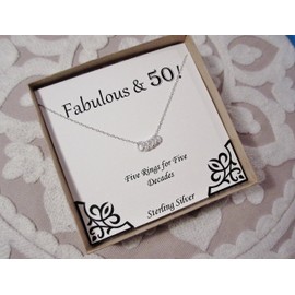 Decade Necklace with Gift Box for Woman - Perfect Birthday or Anniversary Gift for Mom, Wife, or Special Someone - Choose Between 3, 4, 5, 6, 7, 8, 9 Sterling Silver Rings for Each Decade Celebration