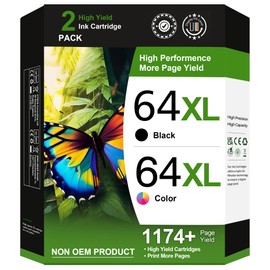 64XL Ink Cartridge Replacement for HP Ink 64 HP 64 Ink for HP 64XL Ink Cartridge Combo Pack Works with Envy Photo 7855 7858 6252 6255 7800 7100 7155 7158 Tango Series Printer (2 Pack)