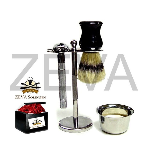 ZEVA 5 Pieces DE Safety Razor Shaving Gift Set / Kit in Box Silver