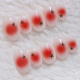 Tomato Cheek Handmade Nail Tips - Petit Square / 토마토 치크 수제네일팁 - 쁘띠스퀘어