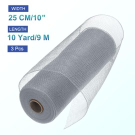 MECCANIXITY 3pcs 10 Inch Poly Burlap Mesh for Wreath, Decorative Mesh Fabric Ribbon 10 Yard for Fall Easter Christmas Flower Bow, Silver