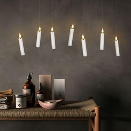 24Pcs LED Taper Candles Light Set Floating Effect with Fishing Line Flameless 3D Wick Ivory Candles with Clip-on Christmas Tree Design, 10-Key Remote with Timer, Warm White Light