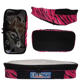 Cornhole Bag case Pouch Small Insert Carry Bag fits 4 Regulation Size pro Bean Bags Clear Vinyl top and patchable Bottoms Heavy Duty Handle HOT Pink Zebra Stripe Full Protection for Your Gear