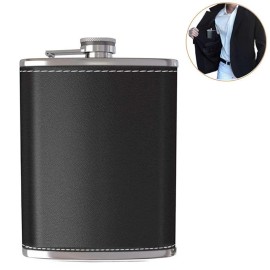 Unbranded FLASK Black Rubber Stainless Steel Screw Down Cap Hip Pocket Liquor Alcohol