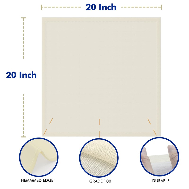 4 PCS Reusable Cheesecloth, Grade 100, 20x20 Inch Hemmed Organic