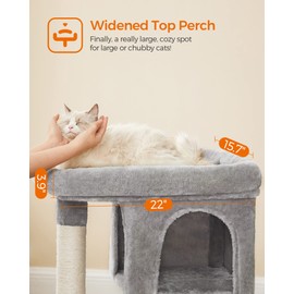 Feandrea Cat Tree, 33.1-Inch Cat Tower, L, Cat Condo for Large Cats up to 16 lb, Large Cat Perch, 2 Cat Caves, Scratching Post, Light Gray UPCT61W