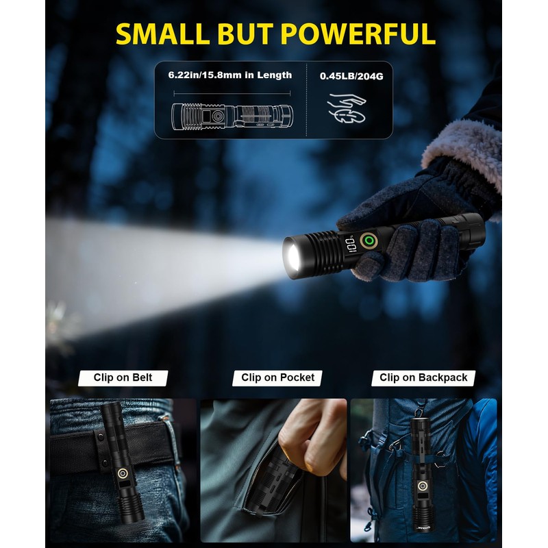 Spriak Rechargeable Flashlight High Lumens-Super Bright Magnetic Flash Light with