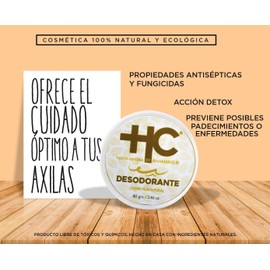 Desodorante 100% natural. Libre de aluminio, sin químicos tóxicos. Hecho a mano. 80gr. Elaborado a base de aceite de coco y aceites esenciales. Efecto détox, desmancha las axilas, no mancha la ropa.