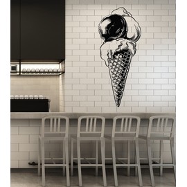 Vinyl Wall Decal Ice Cream Cone Dessert Waffle Cup Tasty Stickers Mural Large Decor (g6018) Black