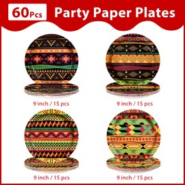 60Pcs Traditional African Tribal Paper Plates 9" Heavy Duty Paper Plates