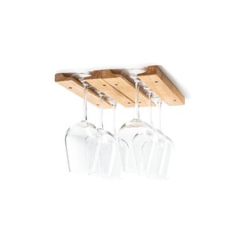 Fox Run Mounted Under Cabinet Wooden Wine Glass Holder Rack, 11 x 7 x 0.75 inches, Brown