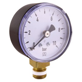 Cornat Manometer 1/4" Anschluss von unten - schwarz - passend zu Rückspülfilter mit Druckminderer - Kunststoff - Selbstdichtend mit PTFE-Dichtring / Manometer / Druckluft / Druckmesser / DMMU14