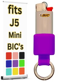 Mini BIC Keychain Lighter Holder with Spring Clip | J5 Purple Pouch Sleeve Case for Small BIC Lighters | 10 Color Options | Lighter Not Included (Purple)