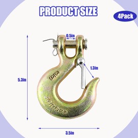 4Pack 3/8'' Heavy Duty Chain Hook, Forged Steel G70 Clevis Grab Hook with Safety Latch for Trailer Truck Transport Chain,18000 Capacity for Heavy Load