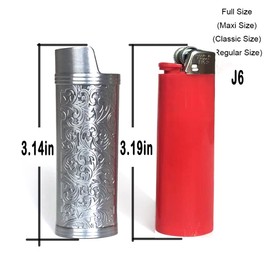 HUMWE HUMWE 2 Pack Vintage Metal Lighter Case Cover Front Floral Engraving Reusable Lighter Sleeve for Bic J6 Regular Lighters (Style2-Bronze&Silver, 2)