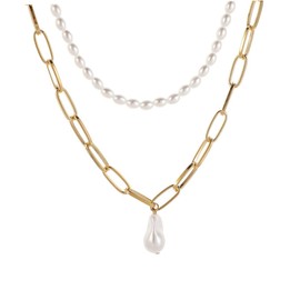 FRCOLOR Elegant Vintage Pearl Pendant Necklace Set Alloy Clavicle Chain for Women Perfect for Daily Wear Party Club