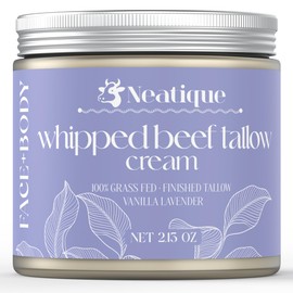 Neatique Neatique 100% Grass Fed Beef Tallow for Skin Care Face & Body | Whipped Moisturizer for Skin | with Organic Beeswax & Organic Honey Balm | All Natural Formula, 2.13oz (2.13 Ounce, Lavender)