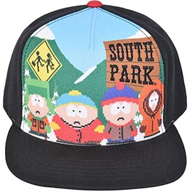 Concept One South Park Gang 8-Bit Style Adjustable Snapback Baseball Hat with Flat Brim, Black, One Size