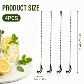 4 Pcs Cocktail Stirrers, Bar Spoon, Cocktail Spoon Long Mixing Spoons