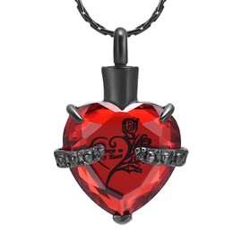 constantlife Crystal Heart Shape Cremation Jewelry Memorial Urn Necklace for Ashes, Stainless Steel Ash Holder Pendant Keepsake with Gift Box Charms Accessories for Women (Black+Red)