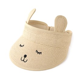 FURTALK Kids Toddler Straw Sun Visor Hat Wide Brim Beach Hat for Girls Boys Beige