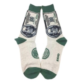 Aesthetinc Money 100 Dollar Bill Cash Fun Cartoon Gift Novelty Cotton Crew Socks L 1 Pair (100 Dollar Bill)