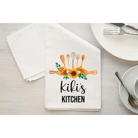 Kiki's Kitchen Towel - Tea Towel Kitchen Decor Sunflower Watercolor - Kiki's Birthday Gift - New Home Gift - Kitchen Soft and Absorbent Kitchen Tea Towel